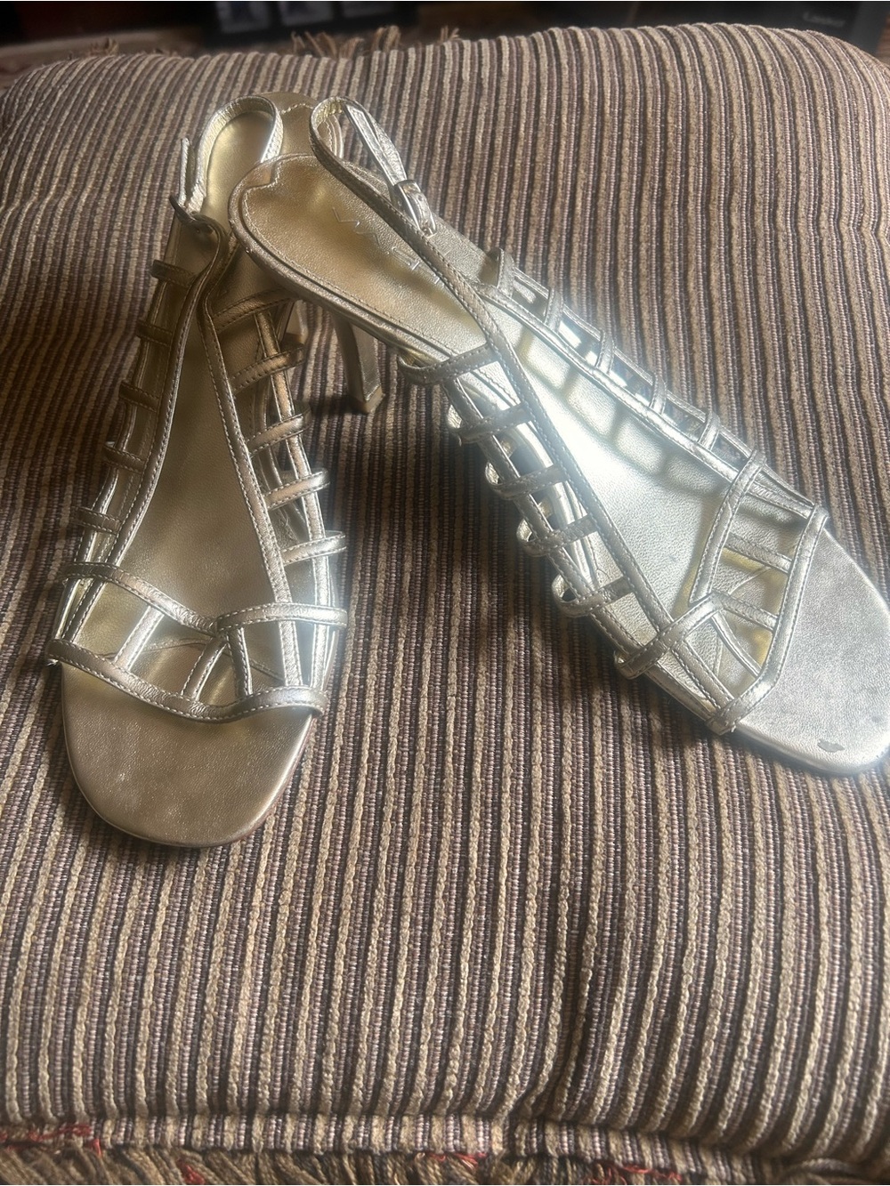 Via Spiga Gold Strappy Cage Slingback Heels